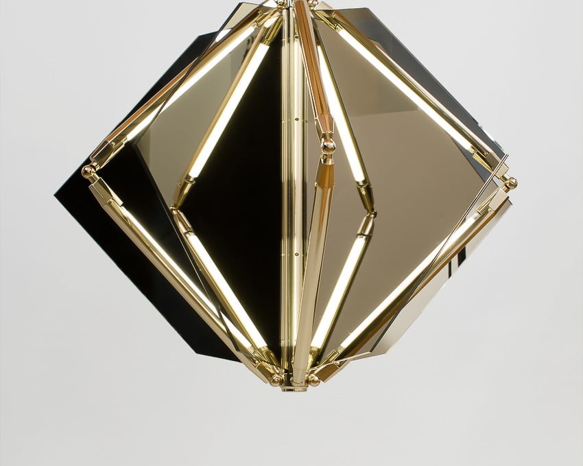 Echo 1 Pendant in polished brass & bronze mirror by Bec Brittain for RUNE, New York.